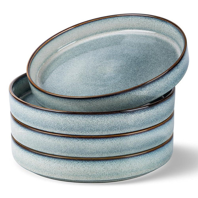 GBHOME 9'' Large Ceramic Pasta Bowls, 32oz Stoneware Pasta Serving Bowls Set of 4 for Kitchen, Wide Bowls for Fruit,Pasta,Salad,Oatmeal,Meal, Microwave Safe, Space Blue