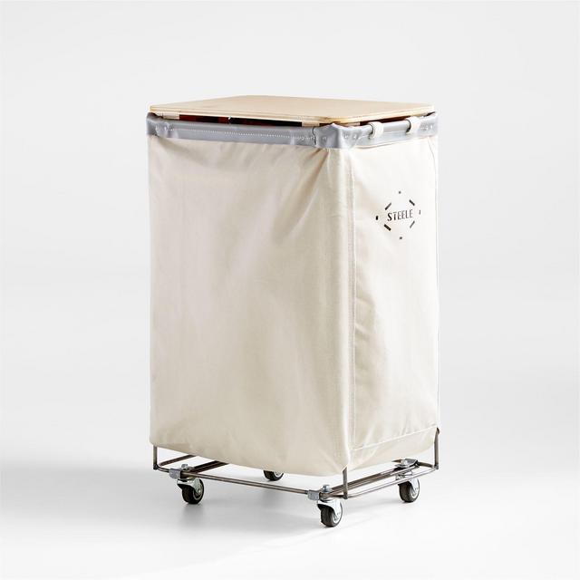 Steele ® 2.5-Bushel Canvas Vertical Rolling Laundry Hamper with Wood Lid