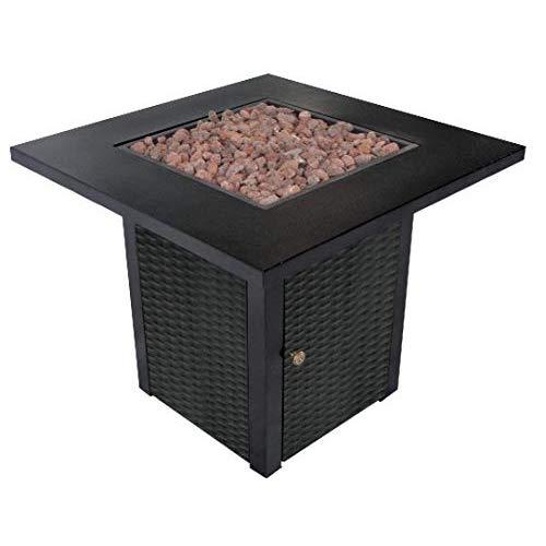 LEGACY HEATING 28-Inch Square Gas Fire Pit Table Powder Coating Wicker Look, a Table Lid Included