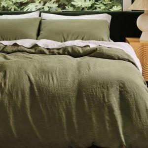 Washed European Linen Duvet Set (Fresh Moss, Size Queen)