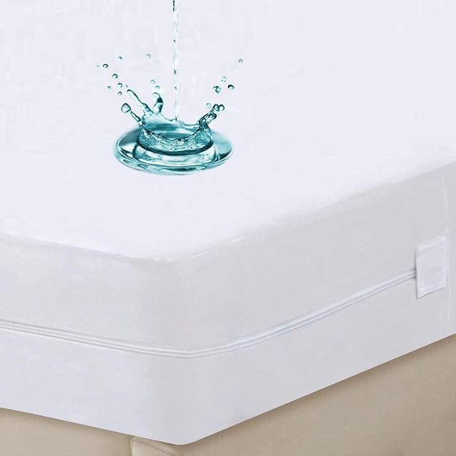 Queen Waterproof Zippered Mattress Encasement, Breathable, Noiseless, Machine-Washable Zipped Mattress Cover, Fitting 7" - 15" Deep Mattress