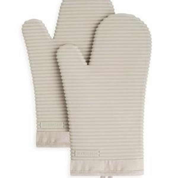 KITCHENAID Ribbed Soft Silicone Oven Mitt 2-Pack Set, 7.5"x13", Milkshake