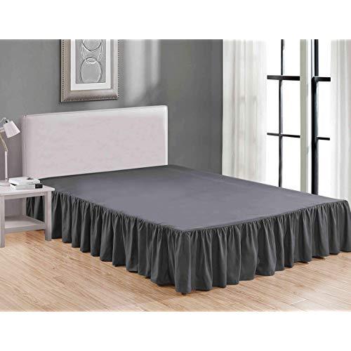 Sheets & Beyond Wrap Around Solid Luxury Hotel Quality Fabric Bedroom Dust Ruffle Wrinkle and Fade Resistant Gathered Bed Skirt 14 Inch Drop (Queen, Charcoal)