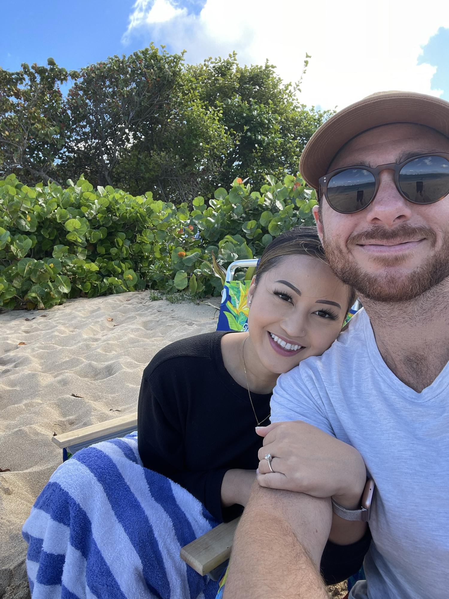 Beach days are one of their favorite things to do — whether it’s walking the beach, swimming in the cool waters, or reading a book. It’s their favorite place to recharge together.