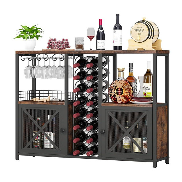 Homeiju Mini Bars for Home, Wooded Coffee Bar Cabinet, Modern Liquor Cabinet for Liquor and Glasses, Farmhouse Buffet Wine Bar Cabinet with Storage Sideboard for Home Kitchen Dining Room