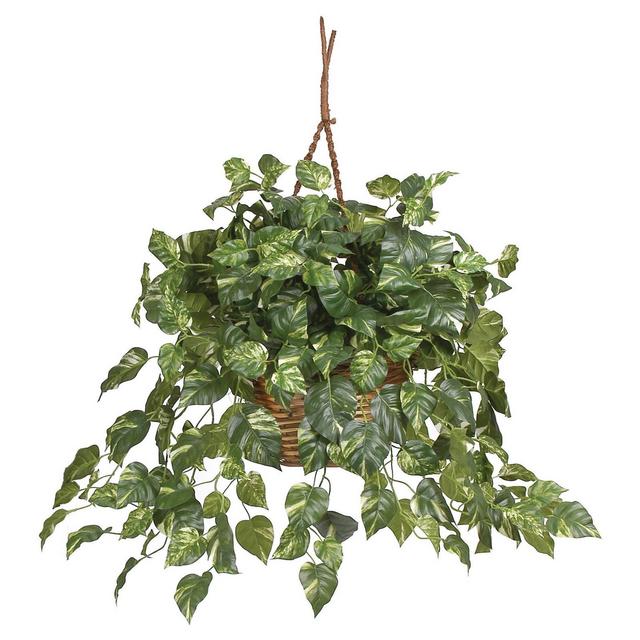 Nearly Natural Pothos Hanging Basket Silk Plant Green