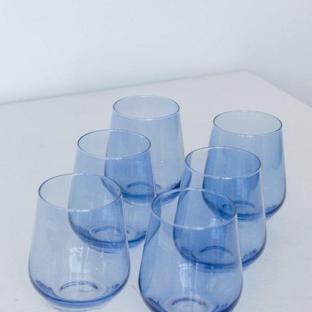 Estelle Colored Glass Stemless Wine Glasses - Cobalt Blue