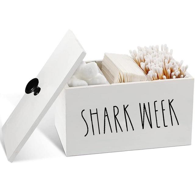 Tampon Holder for Bathroom,Farmhouse Bathroom Organizer,Rustic Wood Bathroom Storage Bin with Lid, Wood Movable Partition Feminine Product Organizer with Lid ,Bathroom Accessories Decor Box (White wood)