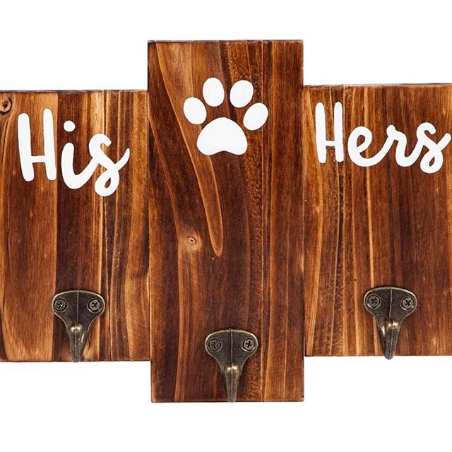 TBFM His Her Dog Hanger – Unique Key Holder and Dog Leash Hanger with 3 Hooks for Wall | Rustic Décor for Entryway | Cute Housewarming Gifts for Dog Owner & Lovers | 9.8 Inch Wide 7.9 Inch Tall