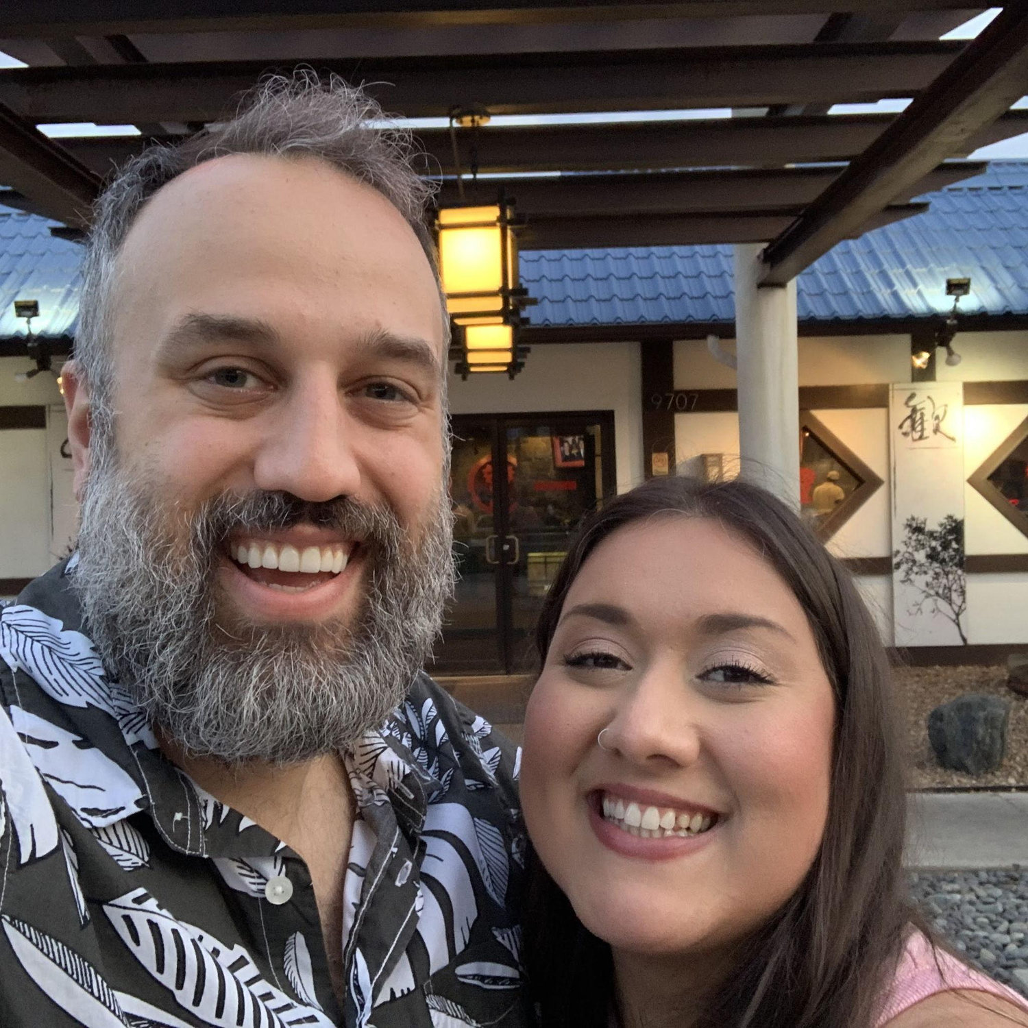 Celebrating Alyssa's new job offer in 2021 with a onion volcano at Benihana