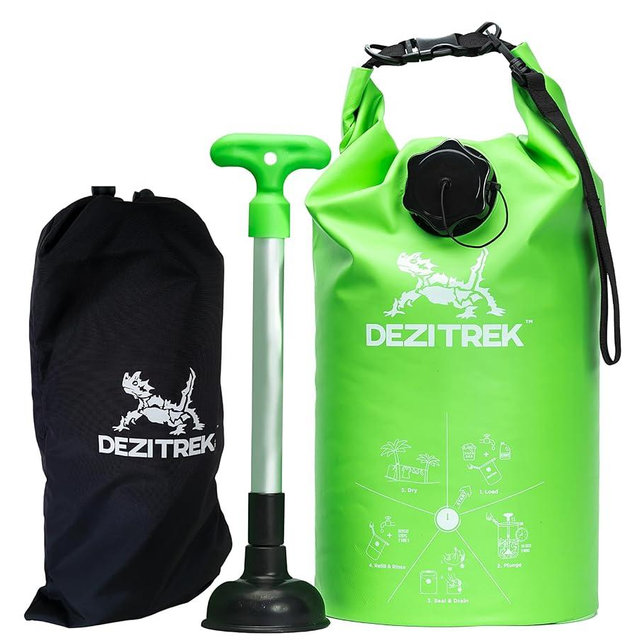 Dezitrek One Hand Wash Bag and Plunger Set - Off Grid Washing Machine Non Electric for Camping Travel | Eco Friendly Portable Manual Clothes