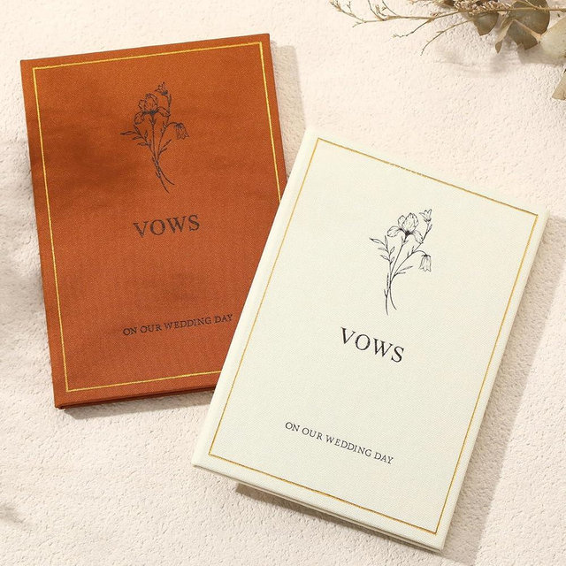 Engrowtic Set of 2 Wedding Vow Books His and Hers Vows on Our Wedding Day Notebooks with Gold Foil Fabric Cover 5.8"x 4.1" Bride and Groom Gift for Newly Engaged Couple, 60 Lined Pages (Brown, Beige)