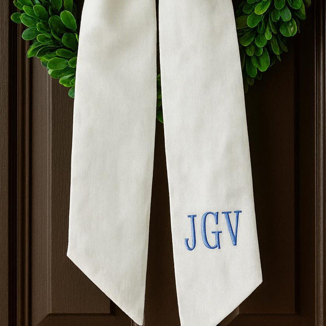 Monogram Wreath Sash, Wreath Sash For Front Door, Embroidered Front Door Bow, Initial Door Sash, Monogram Wreath Ribbon,Wreath Scarf
