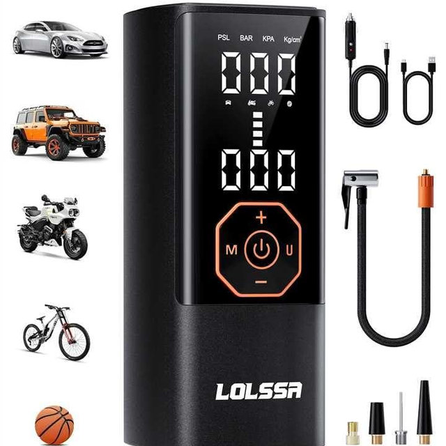 Tire Inflator Portable Air Compressor Air Pump for Car Tires Cordless Electric 180PS for Car, Motorcycle, Bike, Ball, with Tire Gauge Pressure-Dark