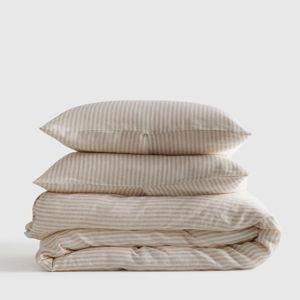 European Linen Duvet Cover Set in Natural/white Stripe (queen)