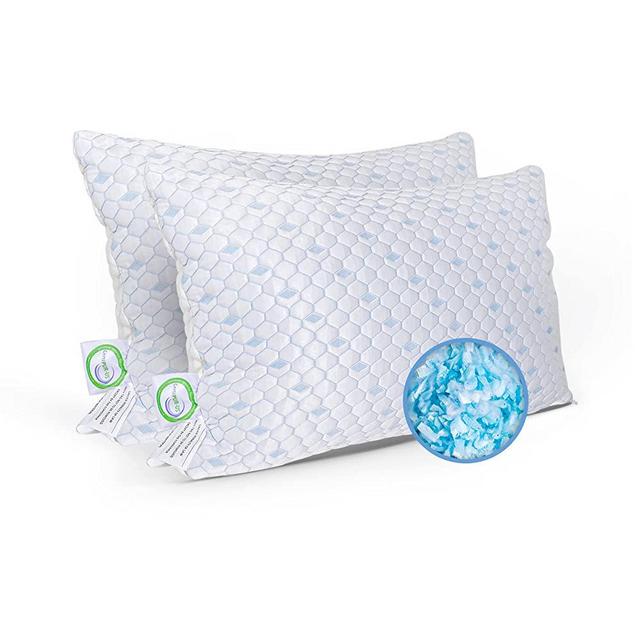 Memory Foam Pillows Queen Size Set of 2 - Cooling Pillows, Gel Infused Cool Pillow, Silky Ice Fabric and Soft Bamboo Rayon, Breathable Queen Pillows 2 Pack, 20"x28", CertiPUR Certified