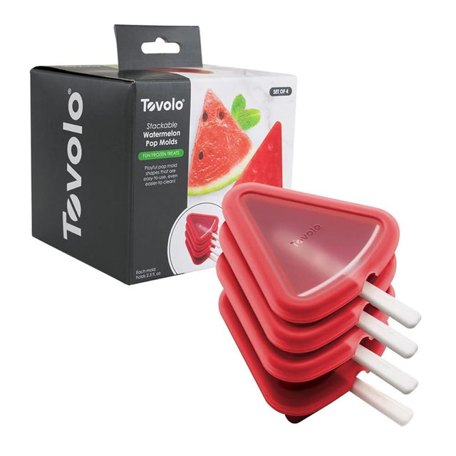 Tovolo Watermelon Popsicle Mold 4 Pack Stackable Silicone Popsicle Molds with Drip Guards for Kids, Watermelon Frozen Treat Mold Summer Essentials, Freezer Pop Ice Cream Bar Molds
