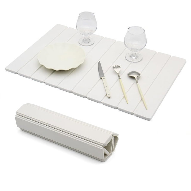 Stone Dish Drying Mat for Kitchen Counter, Diatomaceous Earth Water Absorbing Mat, Foldable and Super Absorbent Dish Drying Stone Mat for Dishes Bottles Cups, Match Any Countertop -White