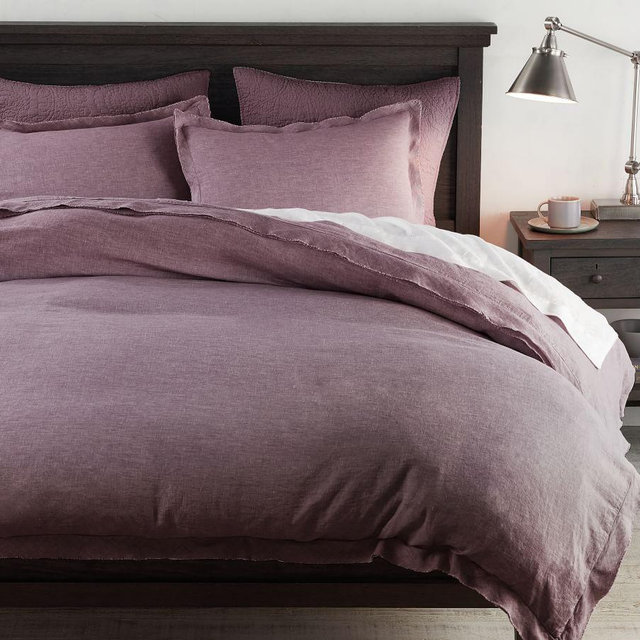 Fig Belgian Flax Linen Double Flange Duvet Cover, Full/Queen