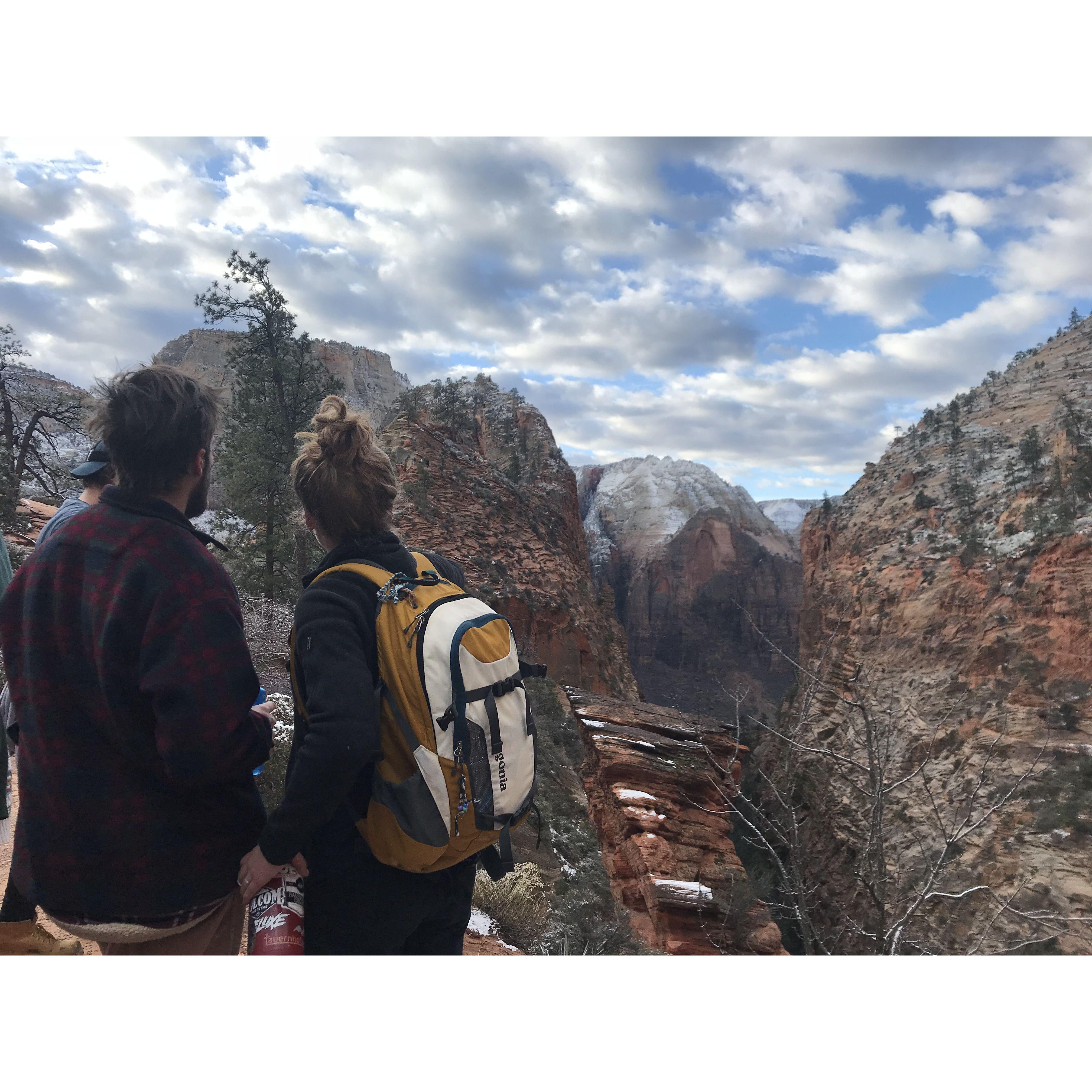 One of the first pictures of just the two of us in Zion National Park. Our friend, Michaela, knew Hannah had a crush and took a few sneaky photos on this trip. :)