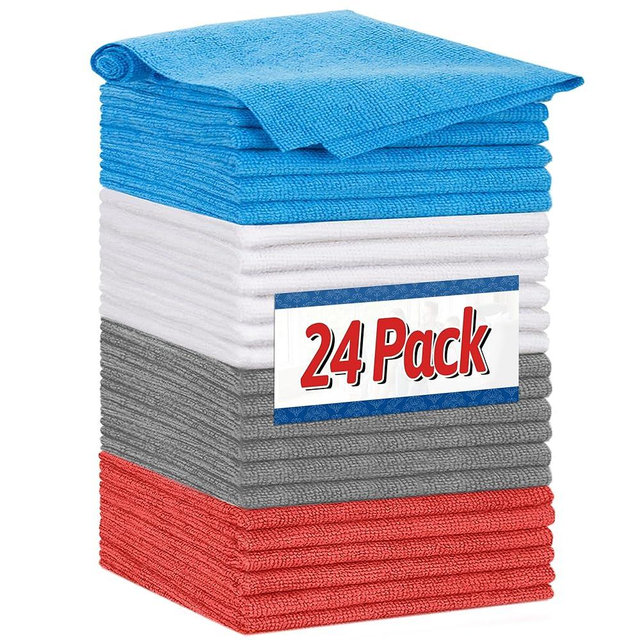 FIXSMITH Shop Towels, Microfiber Cleaning Cloth Bulk, 24 Pack Microfiber Towels for Cars, All-Purpose Absorbent Cleaning Rags, Dust Cloth for Automotive, Mechanic, Garage, Bar, 11.5 x 11.5 inch