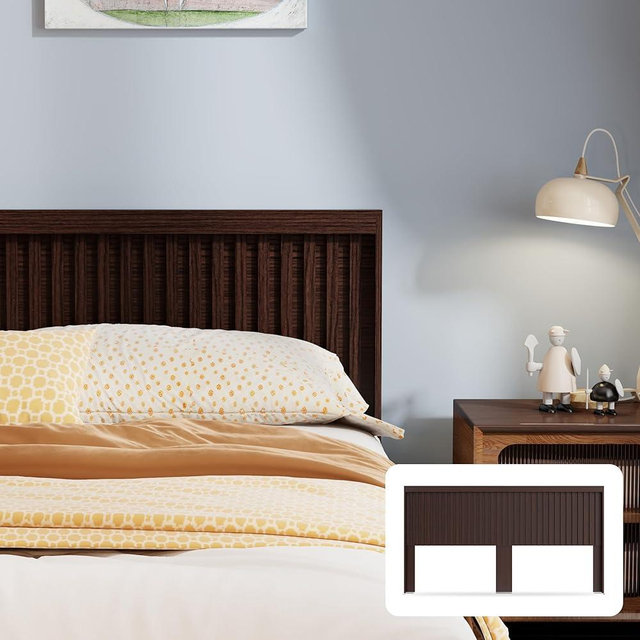 UEV Modern Headboard with Light Elegant Wood Design, 81.5 Inch Wide Headboard Only, Modern Farmhouse, Fluted Panel, Wall Mounted, Wingback (Walnut, King)