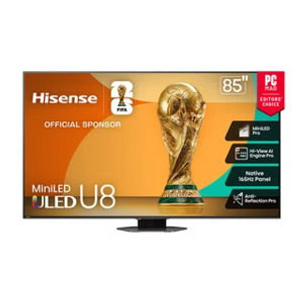 Hisense 85" U8 Series ULED Mini-LED 4K UHD Smart Google TV (85U8QG) - QLED, Native 165Hz, VRR 288, Up to LD5600, 5000 Nits, HDR10+, Dolby Vision IQ · Atmos, IMAX Enhanced, 4.1.2 Ch Audio