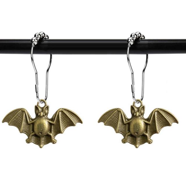 ZILucky Set of 12 Bats Shower Curtain Hooks Rings Halloween Party Supplies Haunted House Decoration Stainless Steel Rustproof (Bronze-Bat)