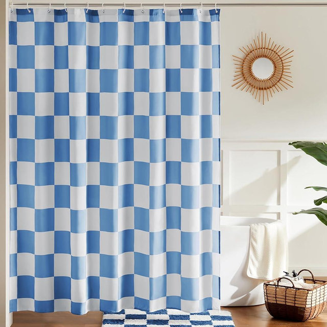 Ohocut Checkered Shower Curtain, Blue Shower Curtains for Bathroom, Cute Retro Checkboard Shower Curtain Vintage Aesthetic, Machine Washable Fabric Bath Curtain, 72''x72''