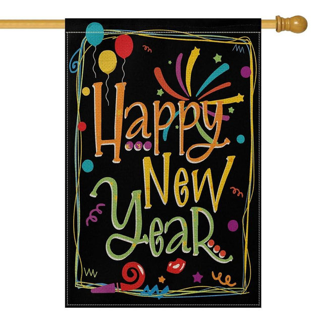 AVOIN Happy New Year House Flag Vertical Double Sized, Balloon Firework Celebration Party Yard Outdoor Decoration 28 x 40 Inch