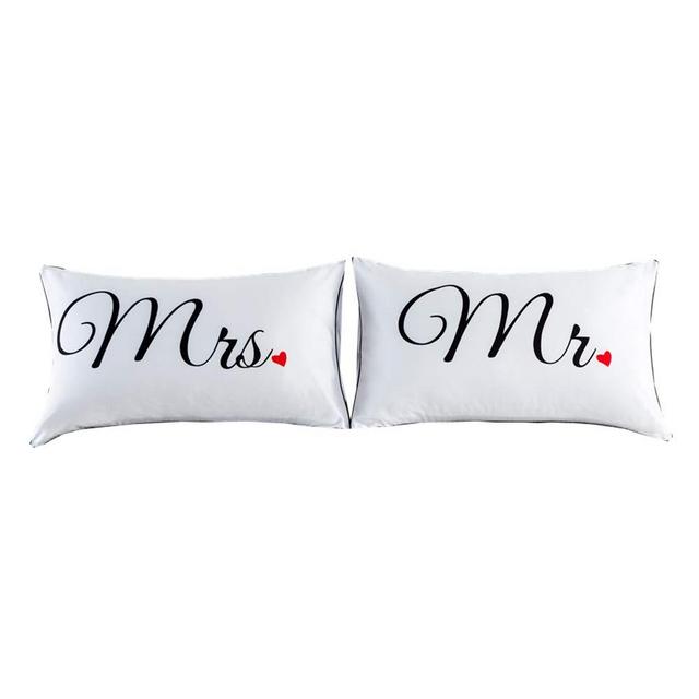 NTBED Couples Pillowcases Mr and Mrs Pillow Covers Heart Printed Bed Pillowcase, Wedding (1, 19''x29'')