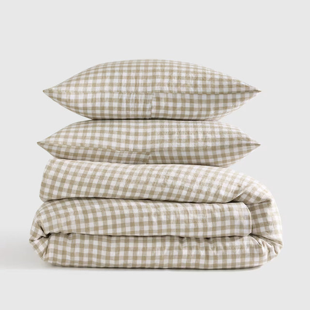 European Linen Duvet Cover Set - Full/Queen in Willowleaf Gingham with Shams