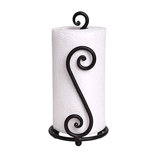 Fancy Paper Towel Holder Stand | Black Stylish Wrought Iron | Classic Decorative Countertop Authentic Rod Metal Hand Forged Stand Up Holder | Easy One-Handed Tear | Handmade Crafted by RTZEN-Décor