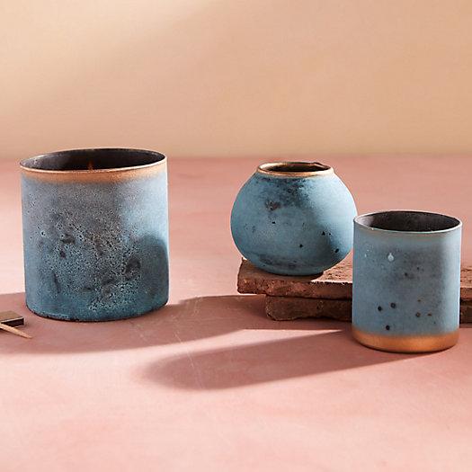 Rustic Gold Rim Blue Votives, Set of 3