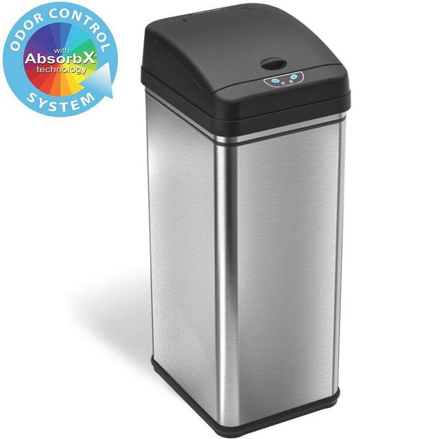 iTouchless 13 Gallon Stainless Steel Automatic Trash Can with Odor-Absorbing Filter, Wide Opening Sensor Kitchen Trash Bin, Powered by Batteries (not included) or Optional AC Adapter (sold separately)