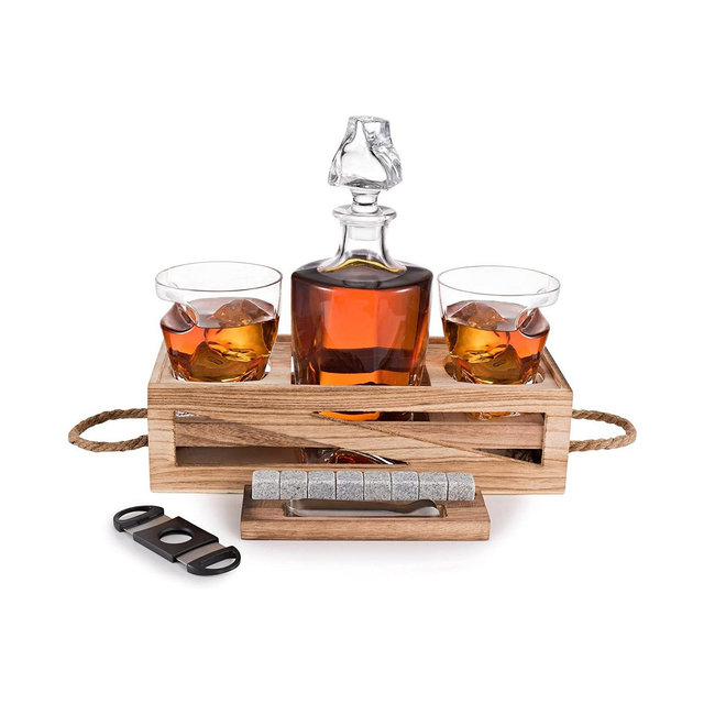 Whiskey Decanter and Cigar Glass Gift Set, 14 Piece