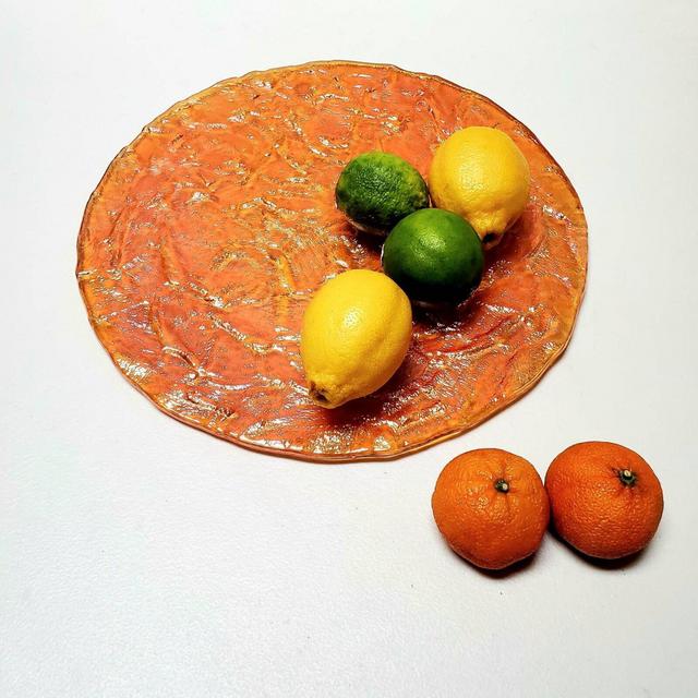 Orange Iridescent Carnival Glass Platter...