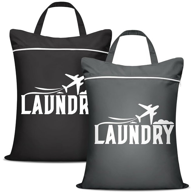 2 Pcs Large Travel Laundry Bags - Washable Waterproof Wet Dry Bags for Dirty Clothes, Swimsuits, Gym Clothes, Laundry, Swimming Pool, Yoga, College Dorm (Black+Grey)