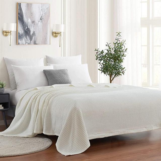 Sweet Home Collection 100% Fine Cotton Blanket Luxurious Design Soft and Comfortable All Season, King, Waffle Weave Ivory