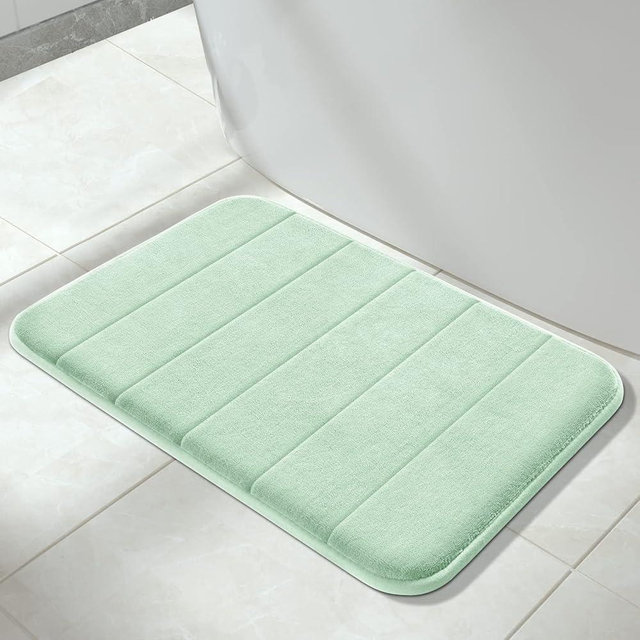 Yimobra Memory Foam Bath Mat Rug, 24 x 17 Inches, Comfortable, Soft, Non-Slip, Super Absorbent, Quick Drying Bathroom Rug for Floor, Tub & Shower, Machine Washable, Thick, Pale Green