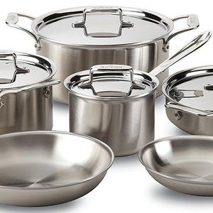 Groupe SEB - All-Clad BD005710-R D5 Brushed 18/10 Stainless Steel 5-Ply Bonded Dishwasher Safe Cookware Set, 10-Piece, Silver