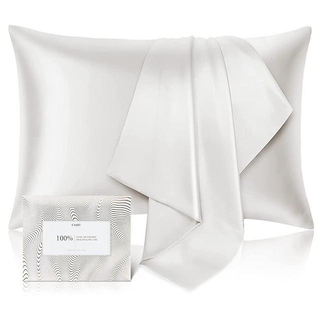 100% Pure Mulberry Silk Pillowcase for Hair and Skin - Allergen Resistant Dual Sides,600 Thread Count Silk Bed Pillow Cases with Hidden Zipper,1pc,King Size,White