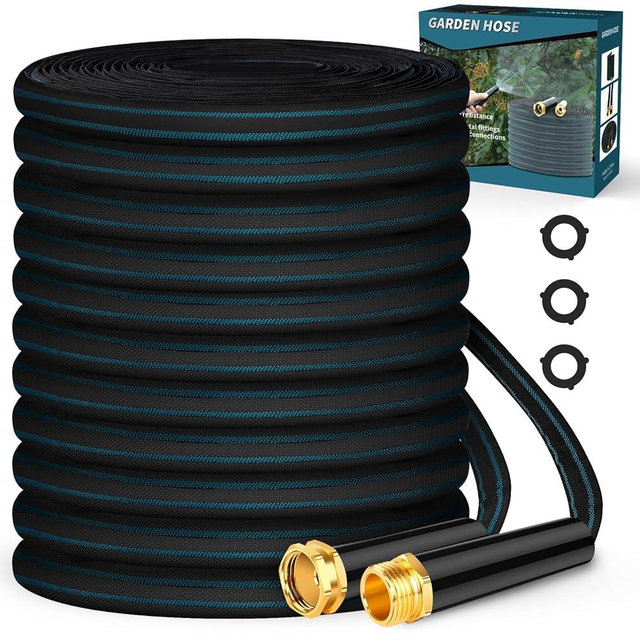 Toolasin Garden Hose 100ft, Non-Expanding, Lightweight, Leak-Proof Metal interface, No-Knots, Portable, Wear-Resistant, Sturdy, Flexible, Water Hose for Yard, Garden, Black Lake Blue