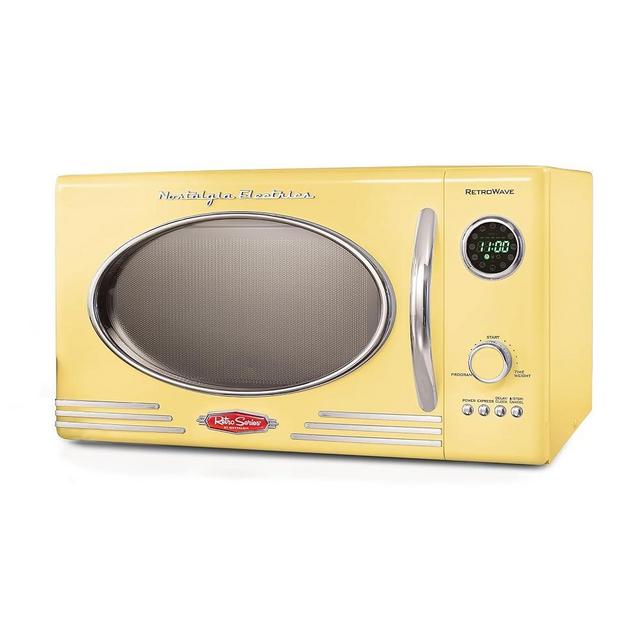 Nostalgia Retro Microwave - Countertop Microwave Oven - Includes 12 Pre-Programmed Settings and Digital Clock - 0.9 CU Ft. - 800 Watts - Yellow