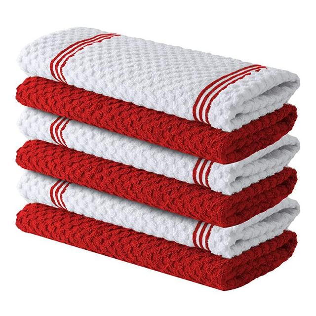 Premium Kitchen Towels – Pack of 6, 100% Cotton 15 x 25 Inches Absorbent Dish Towels - 425 GSM Tea Towel, Terry Kitchen Dishcloth Towels- Red Dish Cloth for Household Cleaning by Infinitee Xclusives