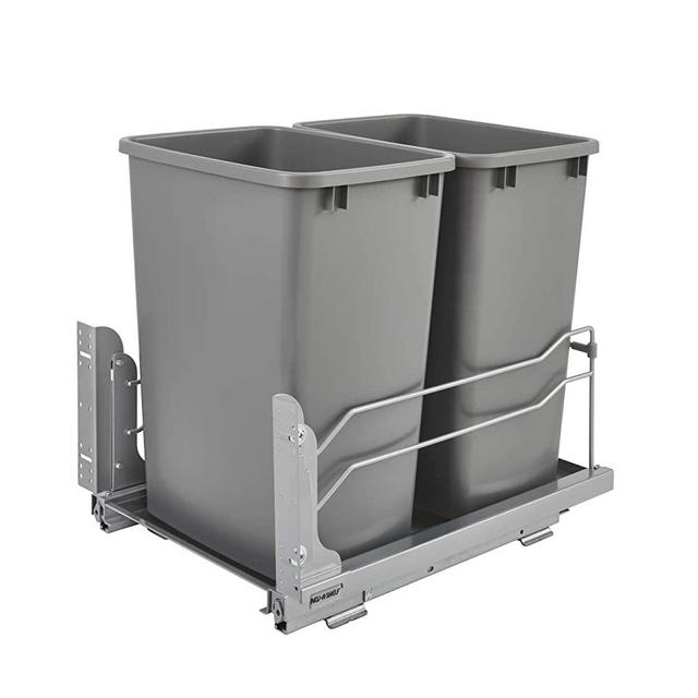 Rev-A-Shelf 53WC-1835SCDM-217 Double 35-Quart Pull-Out Under Mount Kitchen Waste Container Trash Cans with Soft-Close Slides, Silver