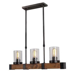 Anmytek Metal Wood and Glass Chandelier Pendant Light Retro Rustic Loft Antique Lamp Edison Vintage Pipe Sconce Decorative Light Fixtures and Ceiling Light Luminaire (Three Lights)