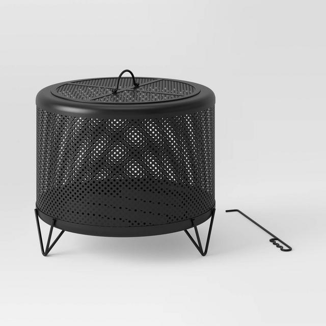 25" Metal Wood Burning Lantern Style Fire Pit - Black - Threshold™