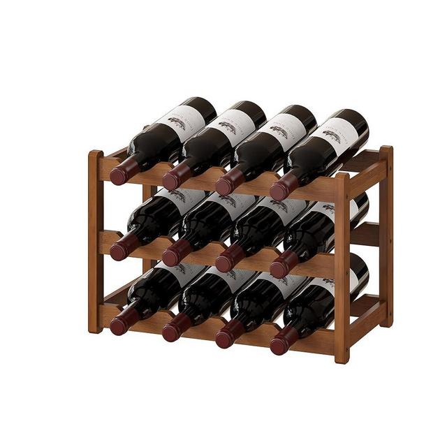 BMOSU Bamboo Wine Rack Wine Storage Cabinet Shelf 12 Bottle Wine Racks Countertop Sturdy and Durable for Kitchen Dining Room Pantry - 3 Tiers Wine Rack(Brown)