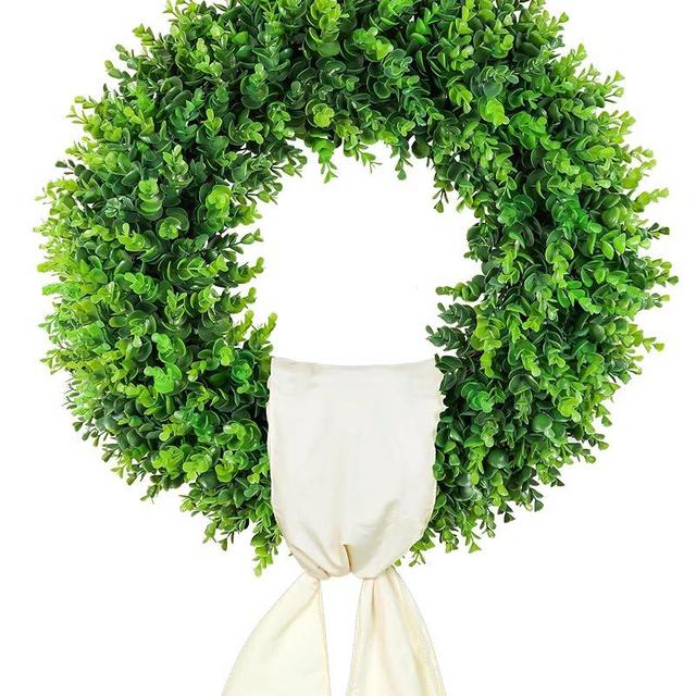DDHS 20'' Boxwood Wreaths Front Door Artificial Spring Wreath. Wreaths for Front Door Farmhouse Wedding Green Year Round Indoor Outdoor for Summer Wreath St Patricks Day Decorations -(Hello Sign)